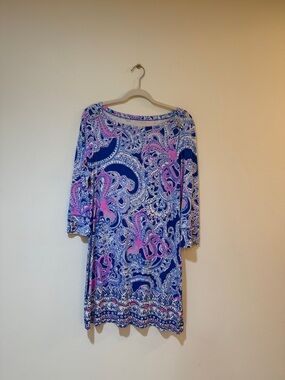 Lilly Pulitzer Blue and Pink Paisley Boatneck Shift Dress